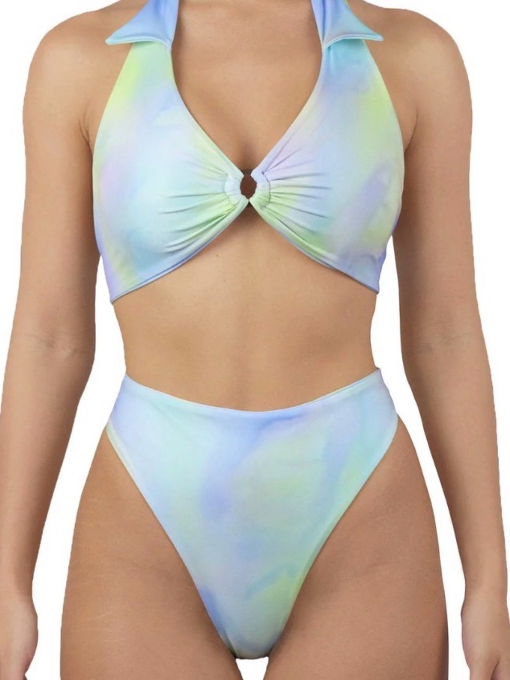 Pastel Tie-Dye Halter Bikini Set - Blue & Green Size Small  #B9